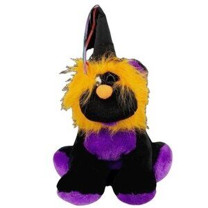 King Plush Black Lion 14 in Plush Big Cat Purple Orange Stuffed Animal Dunce Hat